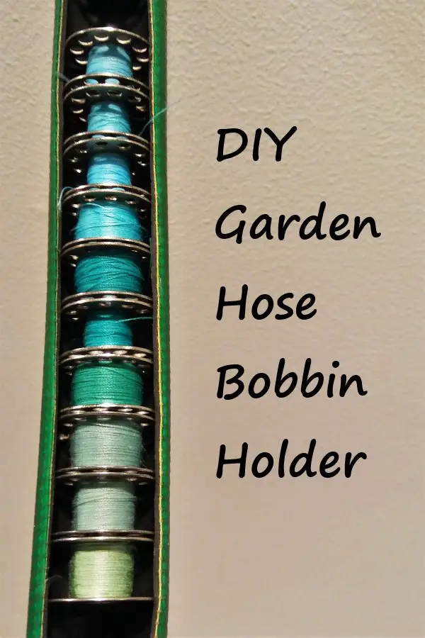 DIY sewing bobbin holder made out of a garden hose