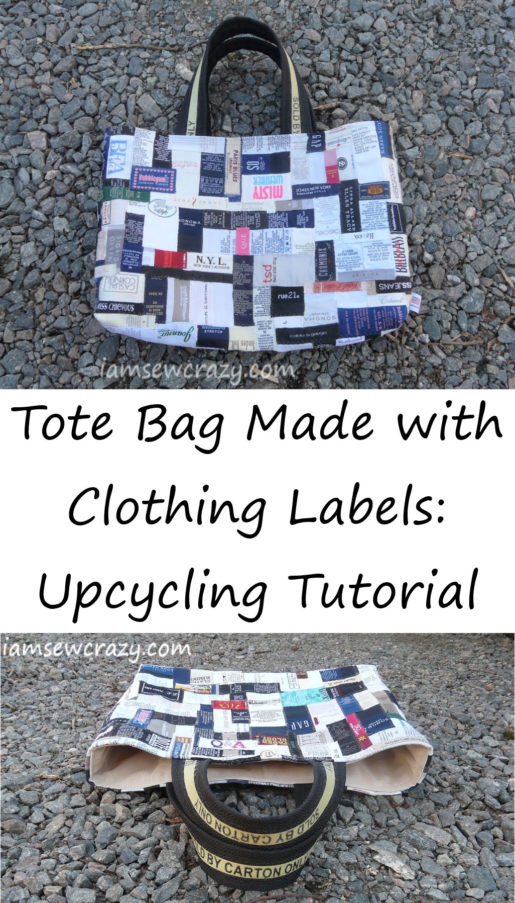 Upcycled tote bag made with clothing labels