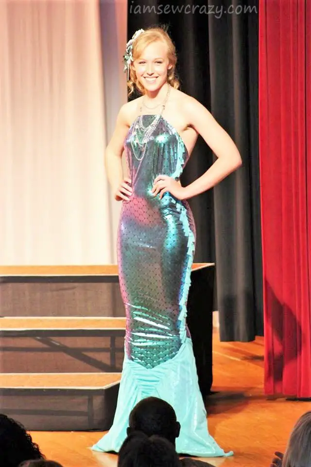 The mermaid dress was a huge hit on the runway, and the model looked pretty happy, too. I was glad to have my fashion designs seen by so many people, and it was well worth all the hard work of patternmaking, sewing, designing, and embellishing all of those outfits!
#mermaid #fashiondesign #dress