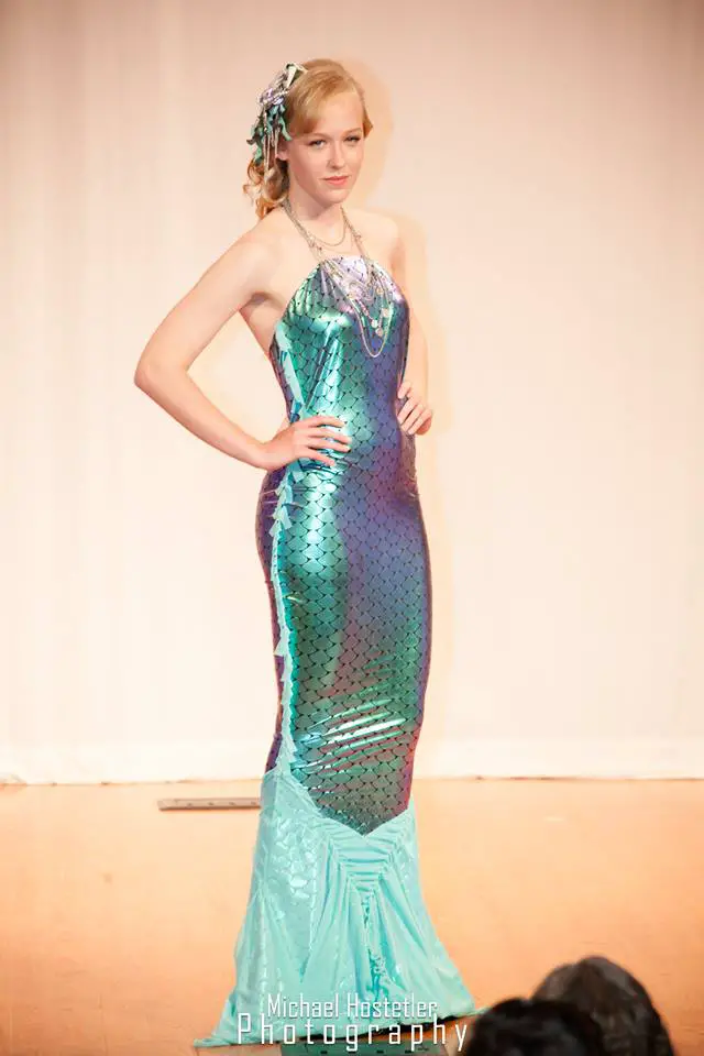 Pattern design for the mermaid dress was just a matter of taking the model's measurements, and transferring them to the fishscale fabric.