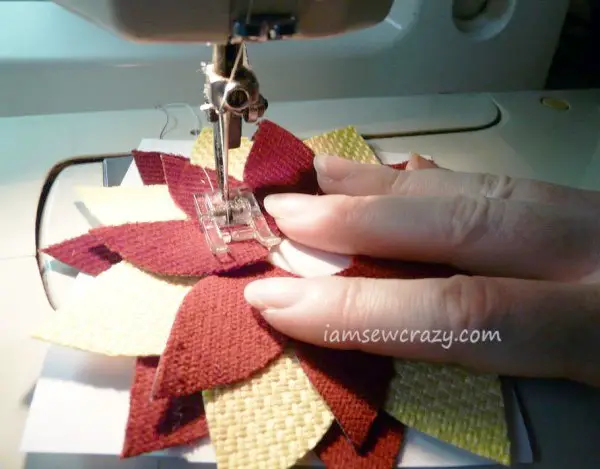 sewing a fabric flower together