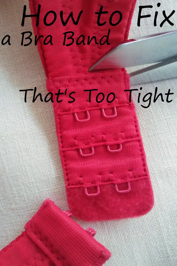 scissors cutting bra band with text overlay: how to fix a bra band that's too tight