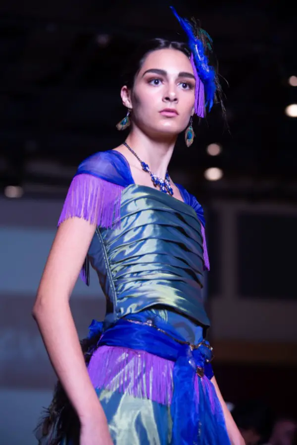 peacock dress with feathers