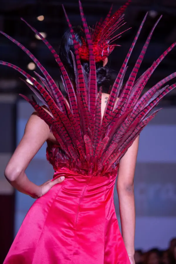 phoenix dress with red feathers back view