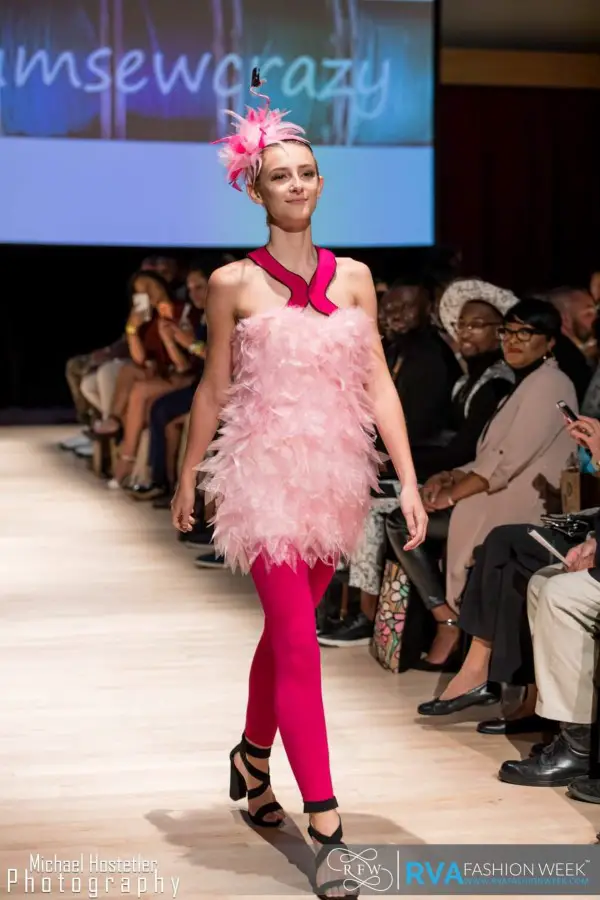 flamingo dress on the runway