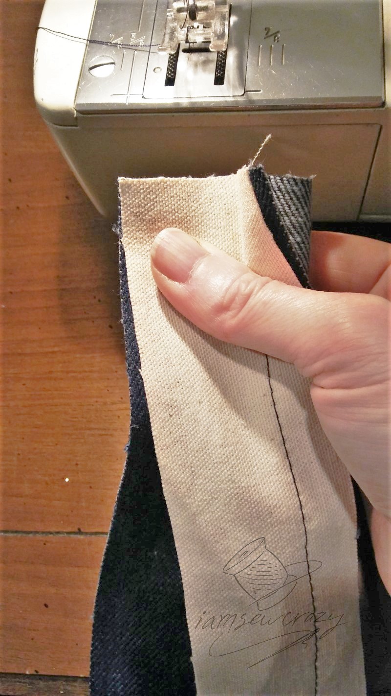 matching edges of tote bag strap