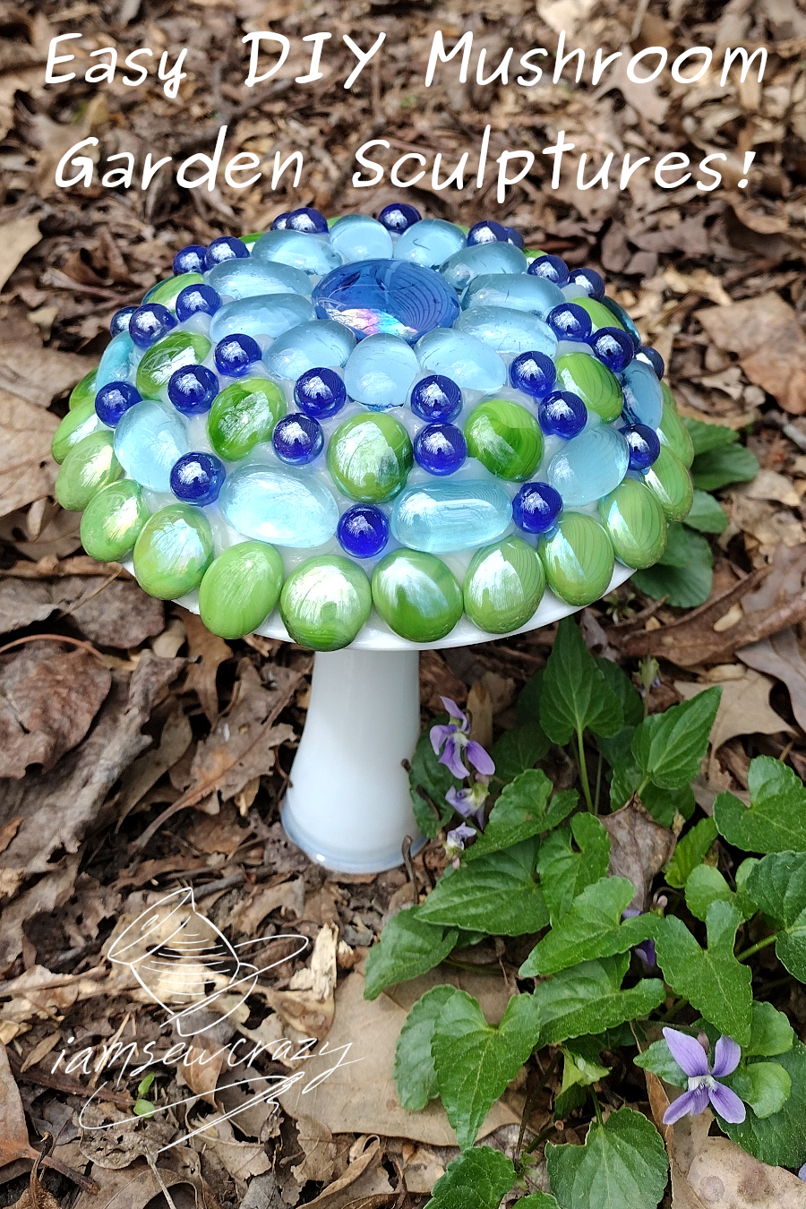 small garden mushroom sculpture made of glass vase and bowl