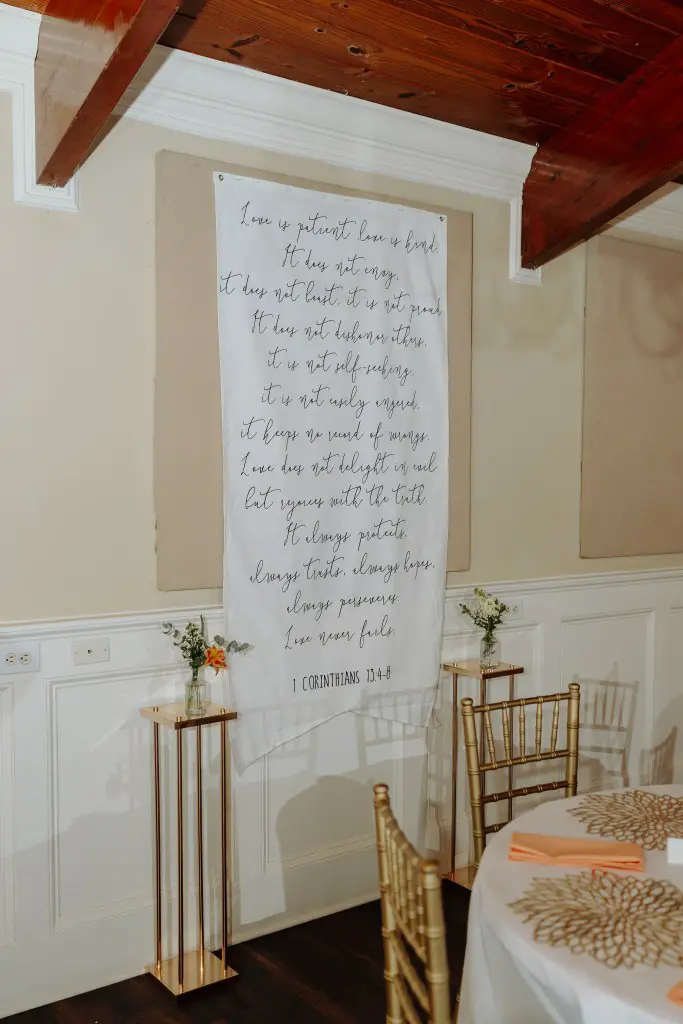 wedding decor banner displaying 1 Corinthians 13