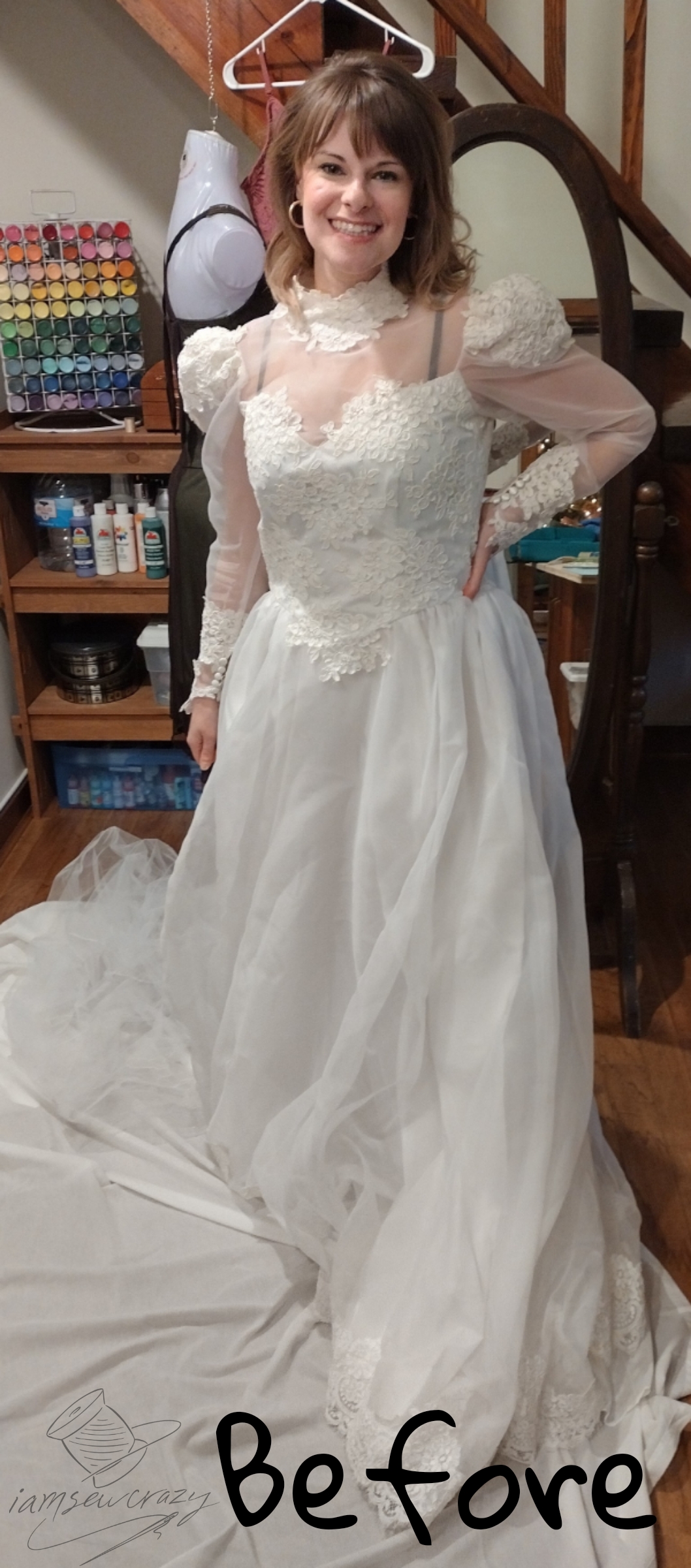 vintage wedding dress before being restyled