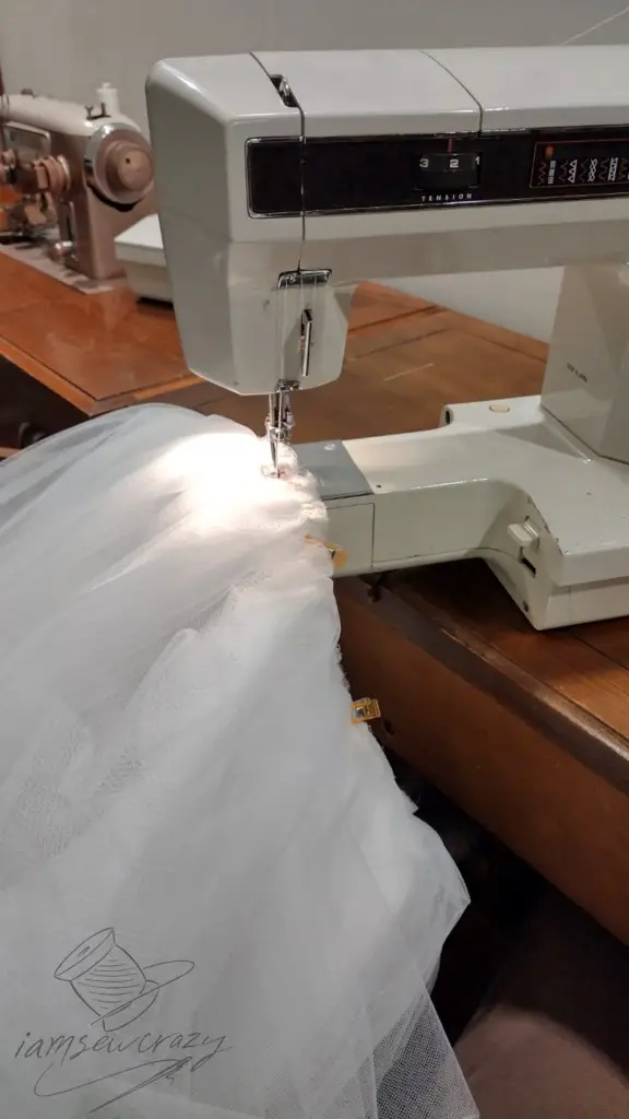sewing fishtail to wedding dress skirt with sewing machine