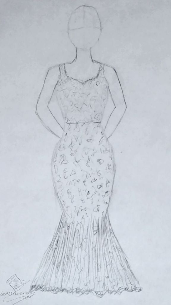 sketch of wedding dress with mermaid skirt