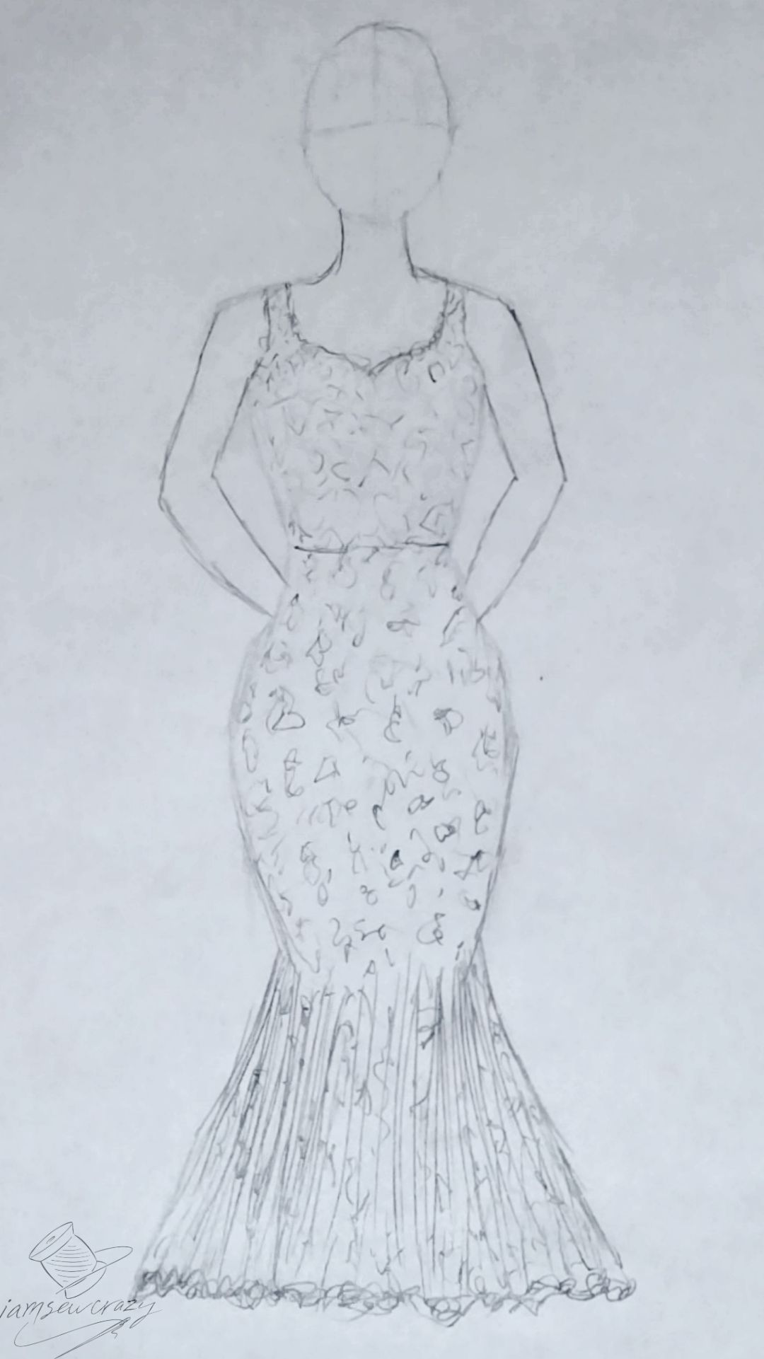 sketch of wedding dress with mermaid skirt