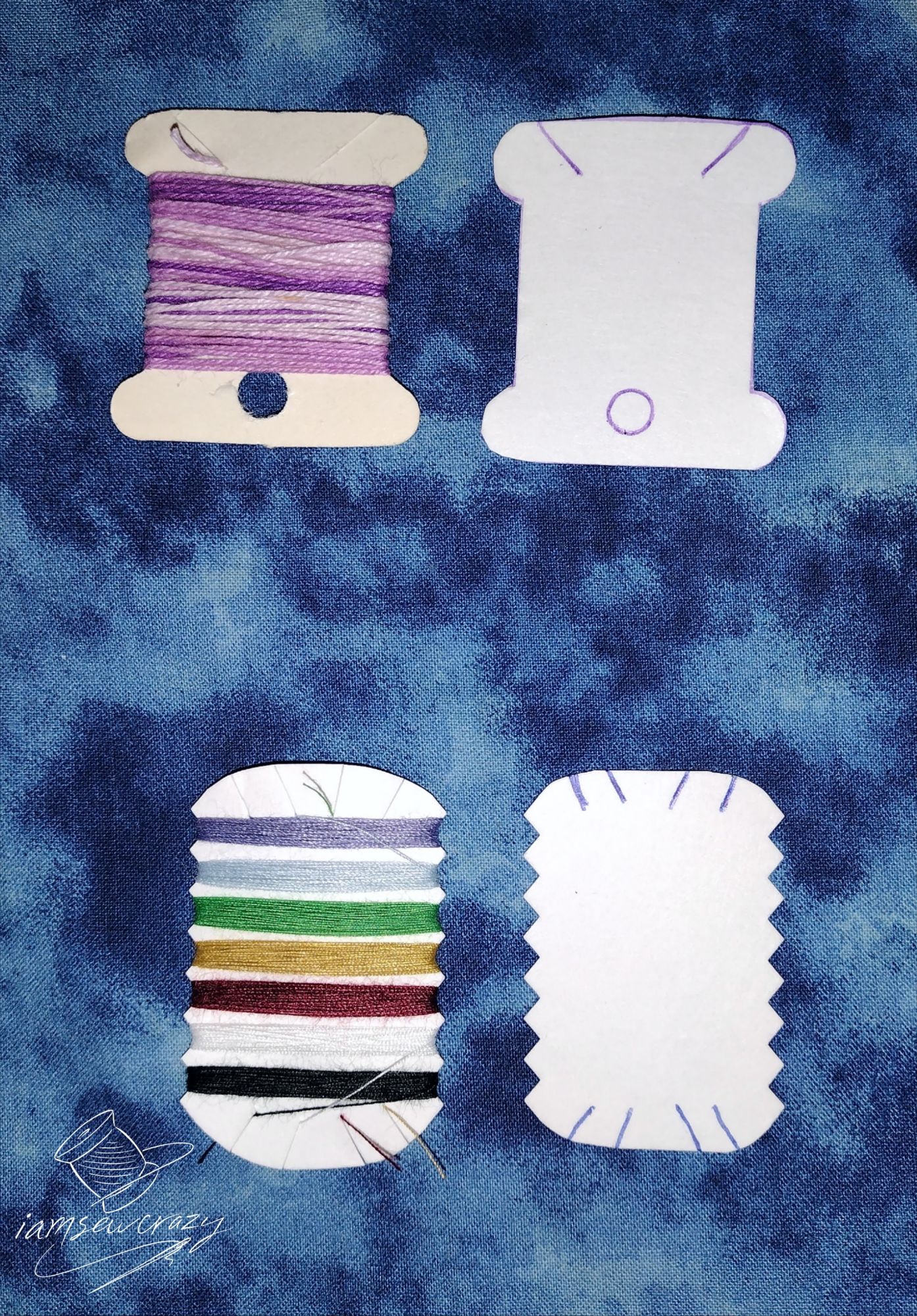 DIY cardboard bobbins made with pinking shears and scissors