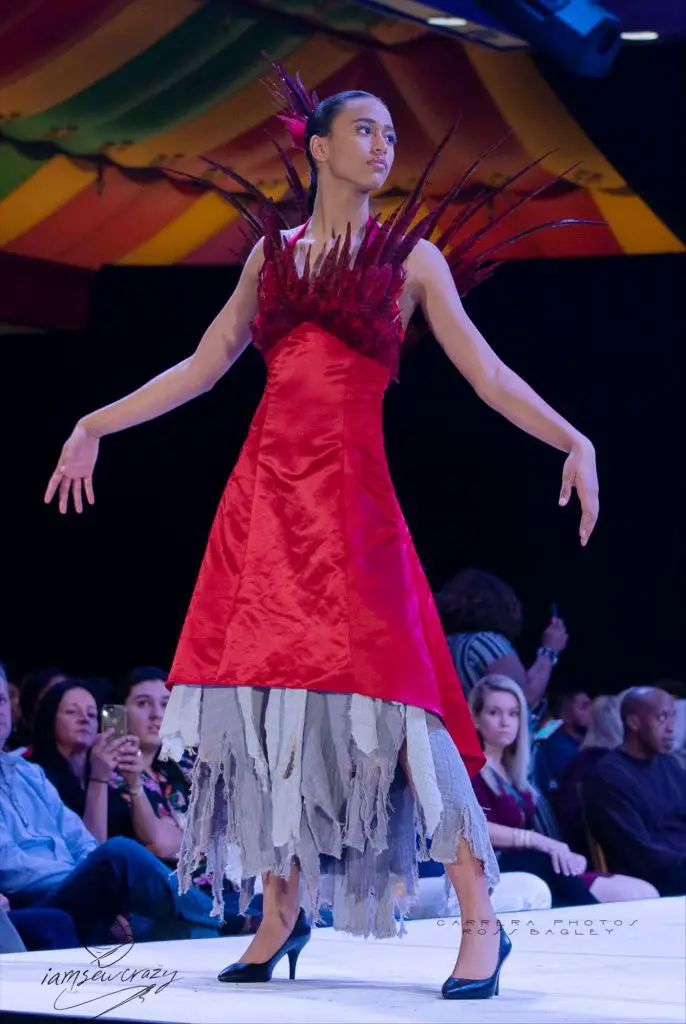 phoenix-inspired dress with red feathers