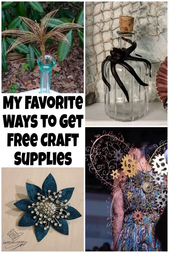 collage of various upcycled art projects with text overlay: my favorite ways to get free craft supplies